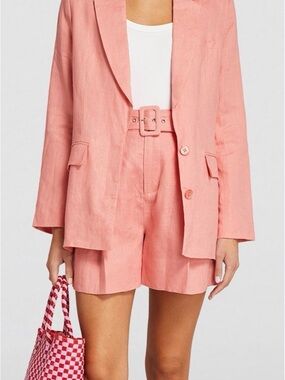 STAUD ‘Eris’ Linen Shorts in Rosebud $245